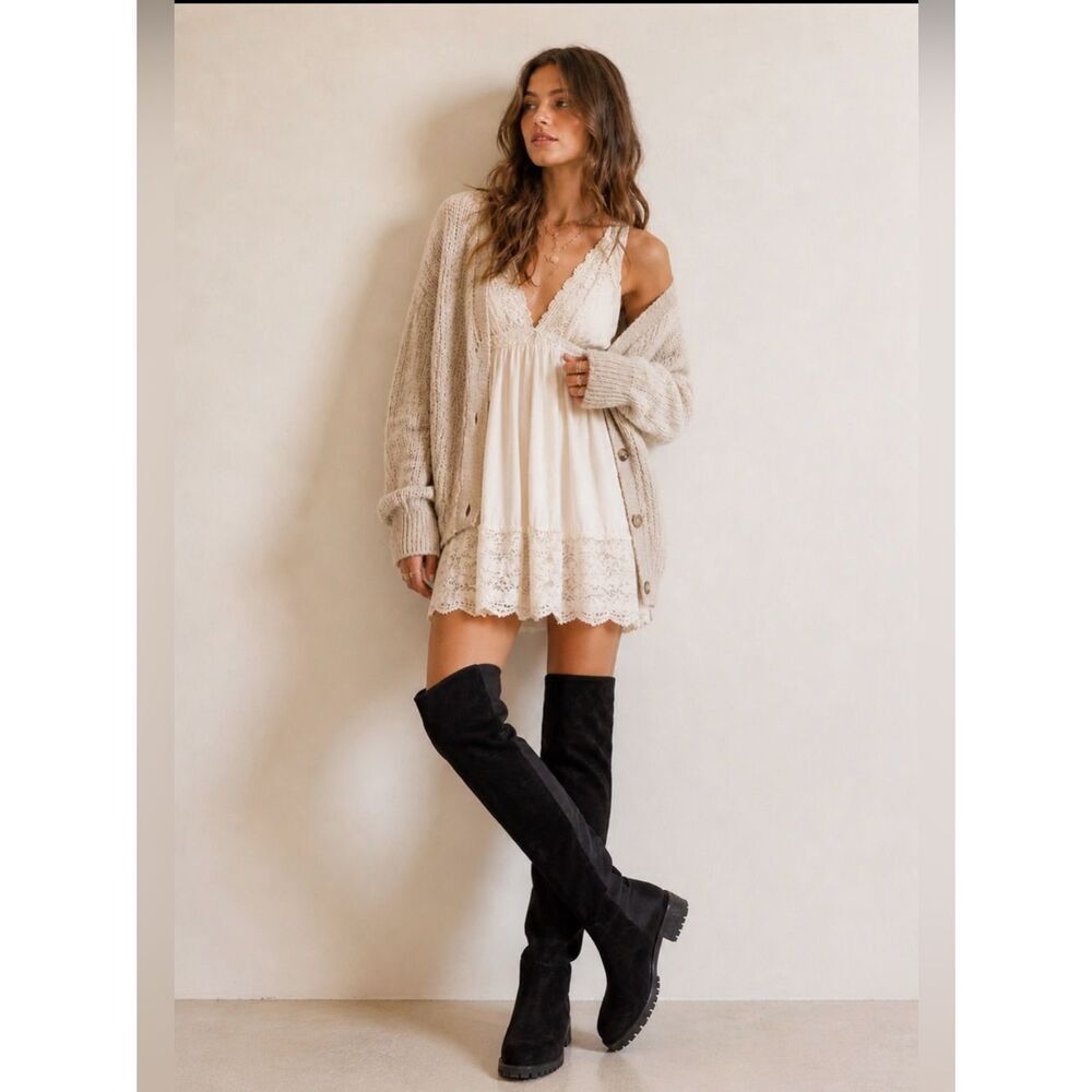 Silence + Noise Over the Knee Suede Lug Sole Boots